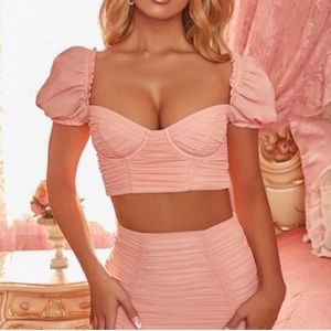 OH POLLY ALL RUCHED UP PUFF SLEEVE CROPTOP in PEACH✨